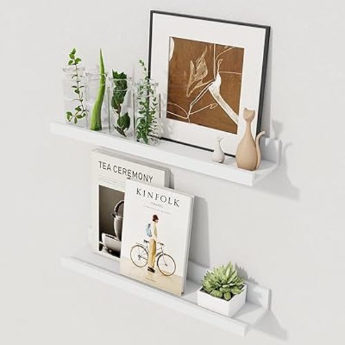 Axeman White Floating Shelves for Wall | Picture Ledge Shelf Set of 2 | Rustic Picture Shelf for Wall with Ledge | Small Floating Shelves with Lip | Photo Ledge Shelves for Books Album Records