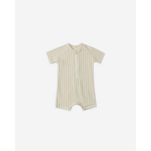 Zip Rashguard One-Piece - Blue + Butterscotch Stripe (0-3M)