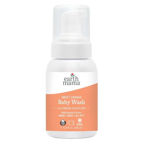 Earth Mama Organic non-toxic Sweet Orange Baby Wash, Foaming Castile Soap, Sensitive Skin All Ages, 6.27 fl oz