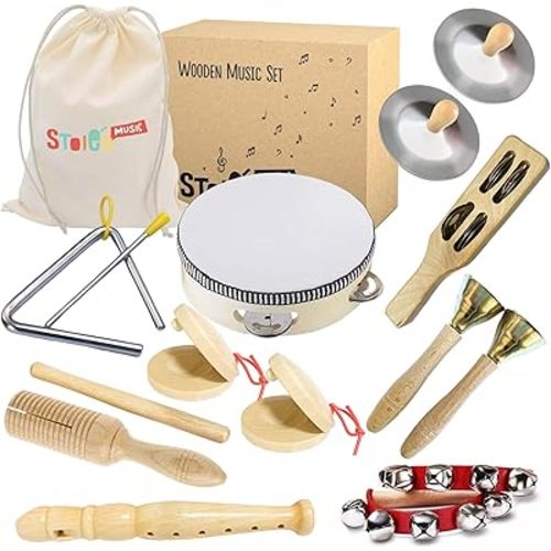 Stoie's 15 pcs Wooden Toddler Musical Instruments for Kids Ages 5-9 Montessori Baby Musical Instruments for Toddlers 3-5 Kids Musical Instruments Toys