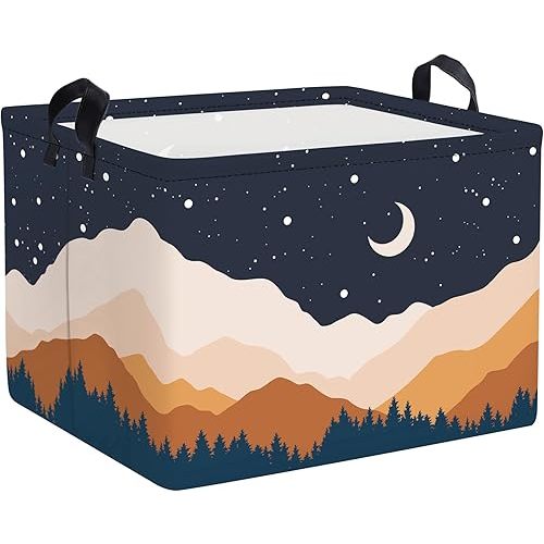 Clastyle Bohemia Baby Laundry Hamper Star Kid Storage Basket Women Girl Gift Toy Box Collapsible Clothes Organizer Nursery Bin for Bedroom,Moon,40*30*30 cm