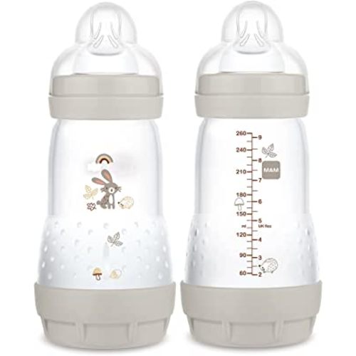 MAM Easy Start Anti-Colic Baby Bottle 9 oz, Medium Flow, Breastfeeding-Like Silicone Nipple Bottle, Reduces Colic, Gas, & Reflux, Easy-to-Clean, BPA-Free, Vented Baby Bottles for Newborns, 2+ Months