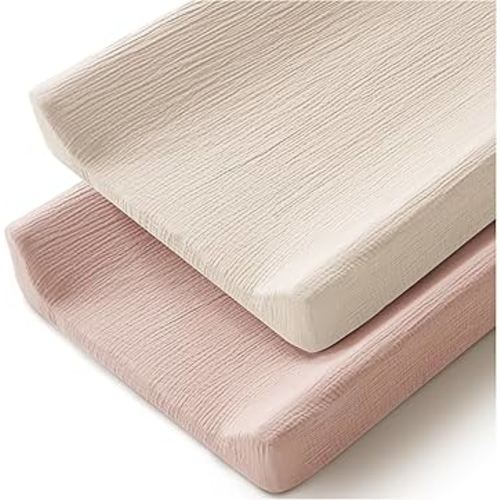 Changing Pad Cover for Neutral Baby Muslin Soft Cotton Diaper Changing Table Pad Cover Changing Pad Sheets for Girls and Boys - 2 Pack(Ivory&Pink)