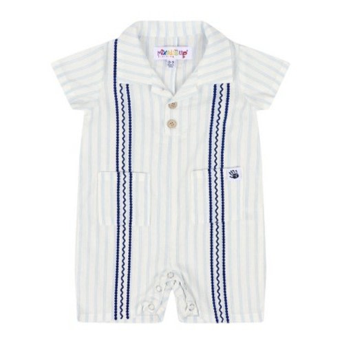 Mixed Up Clothing Bordado Baby Romper - Blue/White Stripe - 6-9 Months