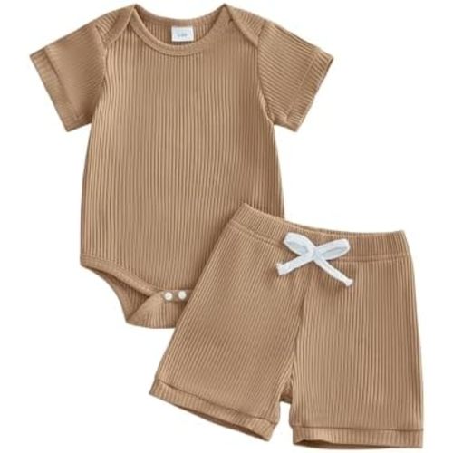allshope Newborn Baby Boy Summer Outfit Set Short Sleeve Solid Color O Neck Romper Jumpsuit Tops Shorts Cute Infant Clothes
