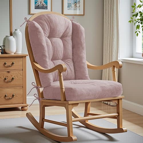 Wingback Rocking Chair cushion - Large Tufted Adirondack Chair Cushions, High-Density Sponge, Comfort Chenille Indoor Rocker Pads, 2 Piece Sets- Seat Cushion & High Back Cushion, Pink | Large Size