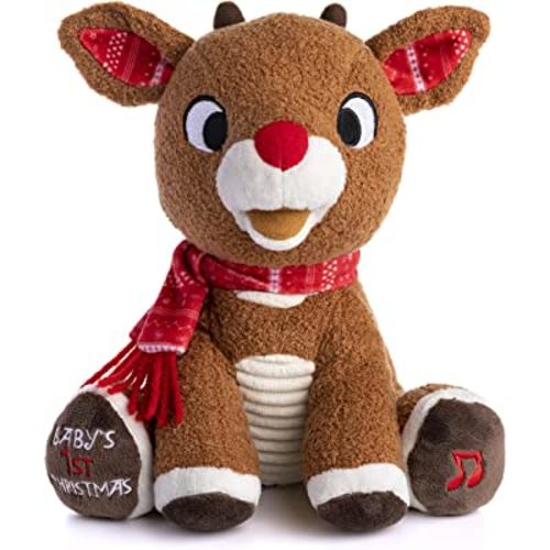 KIDS PREFERRED Santa Claus Rudolph The Red-Nosed Reindeer Musical Stuffed Animal, Baby's First Christmas Plush, 8 Inches