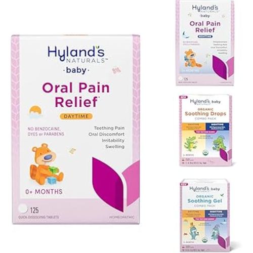 Hyland's Baby Daytime and Nighttime Soothing Tablets and Gel and Drops with Chamomilla, Natural Relief of Oral Discomfort, Irritability, and Swelling, 125 Count
