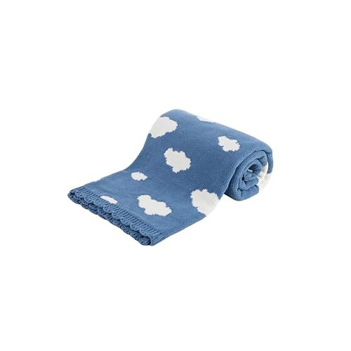 Berkshire Baby Blanket,Ultra-Plush Reversible Chenille Knit Toddler Blanket,Cute Pattern Nursery Crib Blanket,Ideal Baby Gift(30x40 Inches,Bouncy Clouds Harbor Blue)