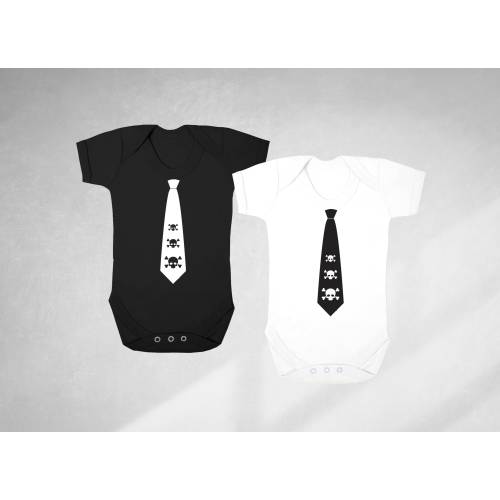 Skull tie baby bodysuit, black or white baby romper, alternative baby gift