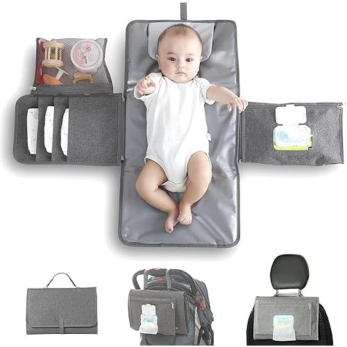 JanYoo Baby Portable Changing Pad, Baby Changing Mat Travel Waterproof Diaper Liners for Newborn, Foldable Diaper Bag with Wipes Pocket for Baby Shower Gifts