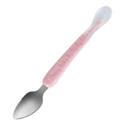 Snmubt Baby Fruit Double-headed Mud Scraping Spoon Stainless Steel Soft Spoon Spoon Mud Scraping Spoon Spoon Food Supplement (Pink)