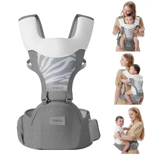 Baby Carrier Newborn to Toddler with Hip Seat, Multifunction Baby Hip, 4-in-1 Ergonomic Infant Carrier (Ergonomic M Position) Adjustable & Removable Baby Holder Carrier for 0-36 Months (Grey)