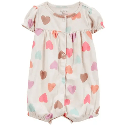 Baby Heart Print Ribbed Short-Sleeve Romper - Carter's | Carter's