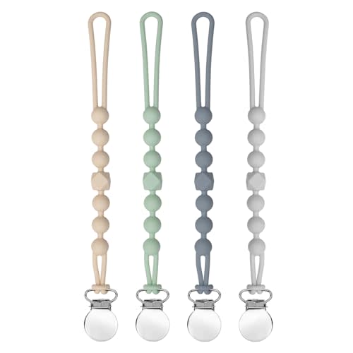 Pacifier Clips for Boys - MORIBOX Silicone Paci Clip Teething Relief with One Piece Baby Binky Holder for Shower Birthday Gift 4 Pack