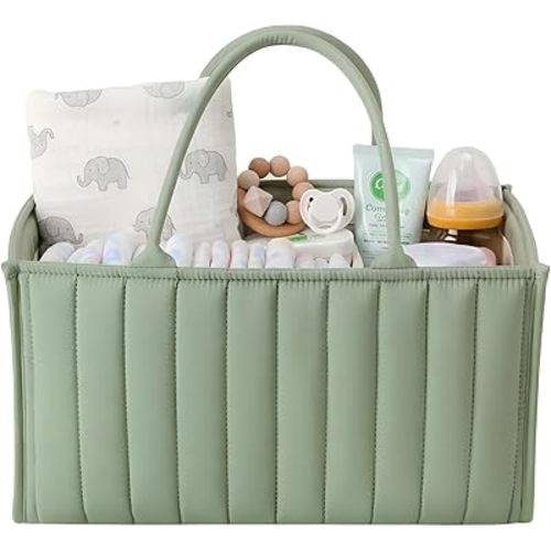 Gucilulu Baby Diaper Caddy Organizer-Large Nursery Storage Basket for Changing Table and Car - Portable Newborn Essentials & Wipes Bin - Gift for Baby Shower and Registry Must-Have (Forest Green)