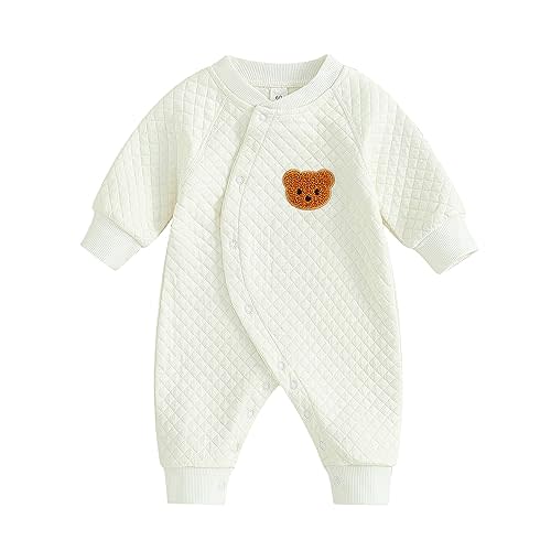 KMBANGI Cute Newborn Infant Baby Girl Boy Fall Jumpsuit Coat Long Sleeve Bear Embroidery Romper Coming Home Outfit