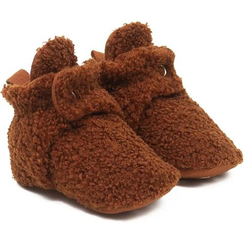 Robeez Baby Girls and Boys Crib Fleece Sherpa Snap Booties with Slip-Resistant Soles for Infant and Toddler, 0-18 Months