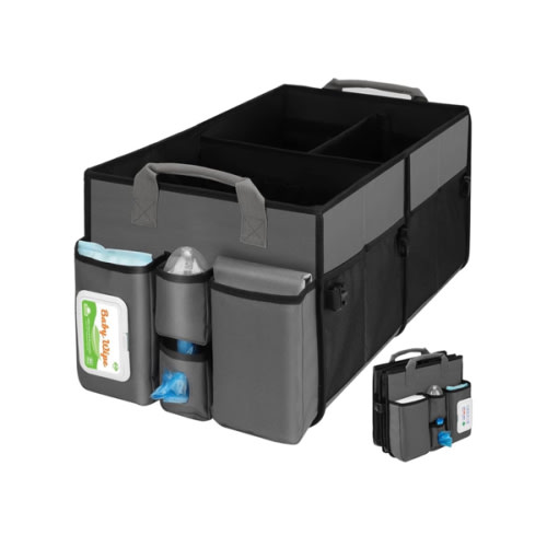 Collapsible Trunk Organizer & Diaper Changing Station, Baby Diaper Caddy Organizer with Movable Dividers, Easy-to-Reach for Back Seat Travel Car Organizer, Waterproof Car Trunk Organizer Groceries