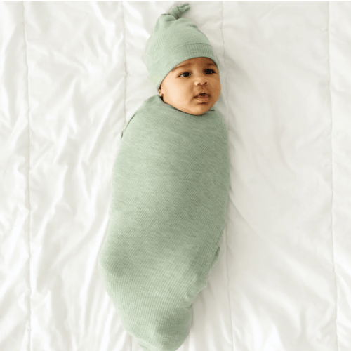 Heather Sage Ribbed Swaddle & Hat Set - Little Sleepies