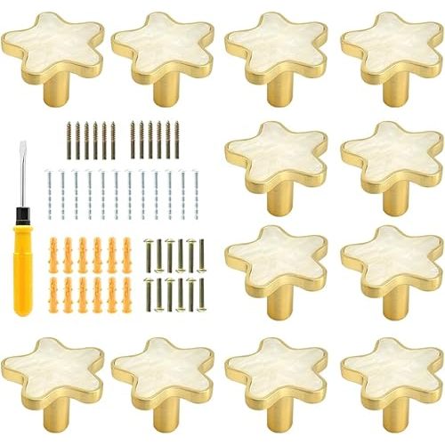 12 pcs Star Shaped Small Dresser Knobs Cartoon Cabinet Door Knobs Cute Drawer Handle Pulls for Children Girls Bedroom Cabinets Closets Furniture Hardware (White, Star)