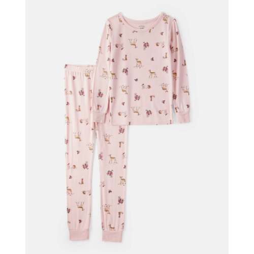 Girls Deer & Floral Print PurelySoft Long-Sleeve 2-Piece Pajamas - Pink - Carter's | Carter's