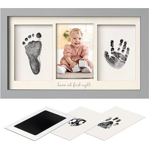 Inkless Baby Hand and Footprint Kit Boy, Girl - No Mess Ink Pad for Handprint, Clean Touch Dog Paw Print Kit, Personalized Baby Shower Gifts, Nursery Newborn Keepsake Frame (Cloud Gray)
