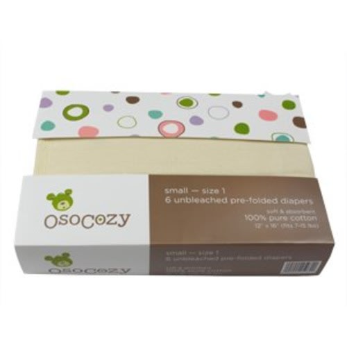 OsoCozy Unbleached Prefold Cloth Diapers - 6 Pack