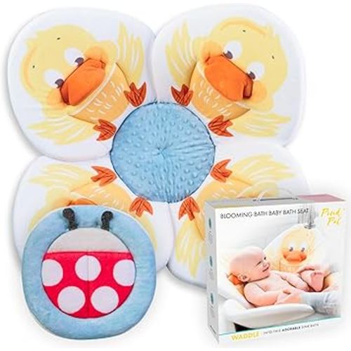 Blooming Bath Pond Pal Baby Bath Seat - Baby Tub Flower Bath Mat Baby Sink Bath Cushion - Soft Minky Fabric Baby Girl Newborn Essentials, Baby Registry Search - Baby Bathtub Pad (Duck + Scrubbie)