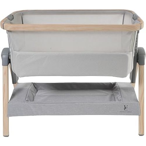 Venice Child California Dreaming Bedside Crib Bassinet w/Travel Bag, Removable Compressed Cotton Mattress, Height Adjustable, Easy Clean - Grey