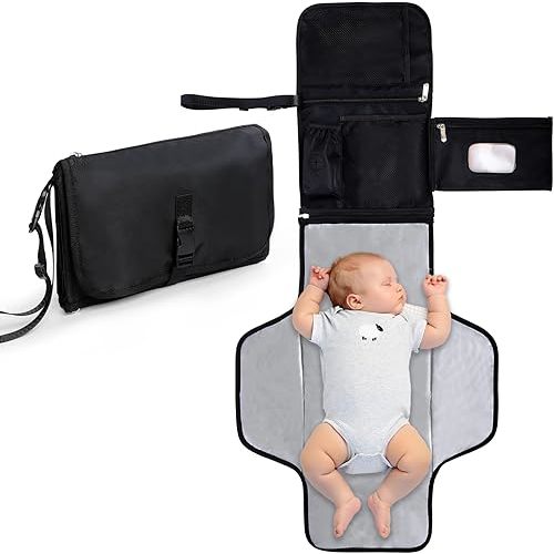 Portable Baby Diaper Changing Pad Smart Organized Diaper Change Travel Bag with Wipe Dispenser and Waste Bag Dispenser. Infant Gift