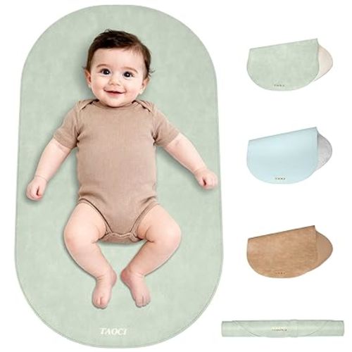 Portable Changing Pad - Baby Changing Mat, Waterproof Diaper Changing Pads, Wipeable Foldable Vegan Leather for Travel & On-the-Go, Home, Light Green, 27.5" x 15.7"