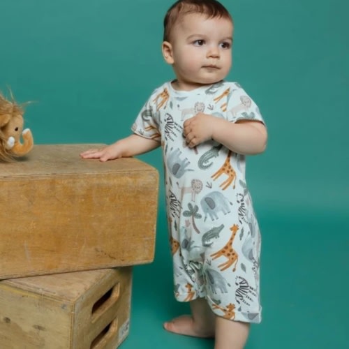 Organic Snap Romper in Safari Animals