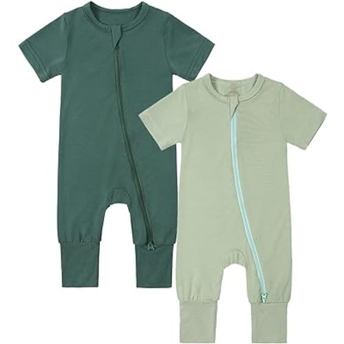 JunNeng Rayon of Bamboo Romper Sleeper Baby Boy Girl 2 Pack Infant Short Sleeve 2 Way Zipper Footless Summer Pajamas