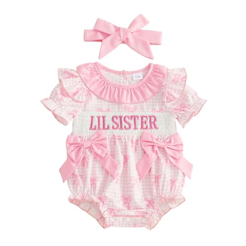 Big Sister Little Sister Matching Outfits Toddler Baby Girl Smocked Ruffle Sleeve Plaid Romper/Dress Summer Clothes