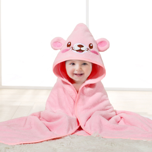 MONEHANE Baby Bath Towel, Absorbent Large Hooded Towel for Kids, Newborn, Babie, Toddler, Infant, Pink Bear, 31.5 x 31.5 inch