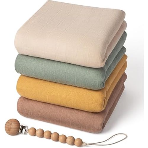 Moonkie Muslin Swaddle Blanket | Comfort Soft Baby Blanket for Boys and Girls | Silky Infant Receiving Blanket Baby Swaddle Wrap | Unisex, 47 x 47 inches, 4 Pack