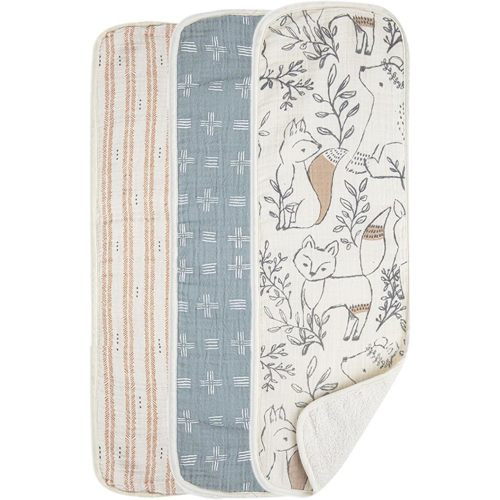 Crane Baby Muslin Baby Burp Cloths, Lightweight Absorbent Burp Cloth, Woodland Animal, Set of 3, 7" x 20", Newborn Baby Essentials, Burp Cloths Baby Boy, Burp Cloths Baby Girl, Baby Newborn Essentials