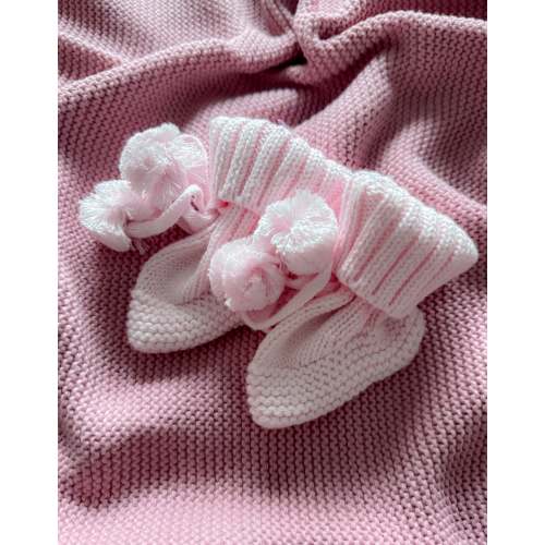 Baby pink pompom knit booties newborn