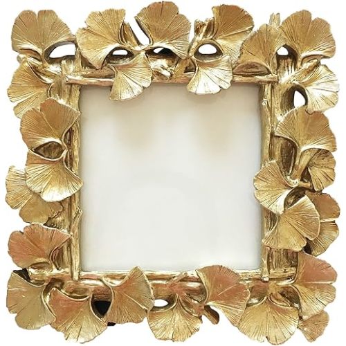 BeneAlways Ginkgo Leaves Photo Frame Polyresin Picture Frame for Photo Lovers (Gold Square)