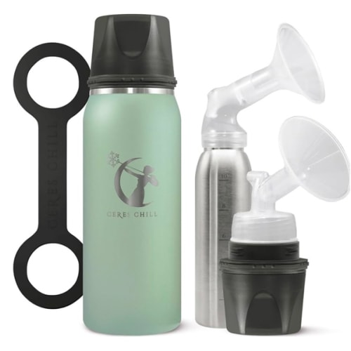 CERES CHILL OG Breastmilk Chiller, Reusable Storage Container, Up to 34 oz. - Bottle Cooler Keeps Milk at Safe Temperatures for Up to 20 Hours, Connects w/Most Pumps (Zen Green)