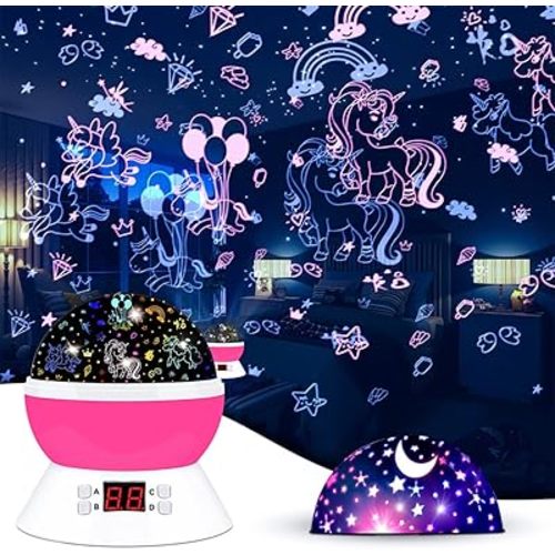 MOKOQI Unicorn Projector Night Light Lamps for Girls boys bedroom Toys for Age 6-8, Unicorns Night Lights with Timer birthday Children's Day Gifts for Kids Light Projector for Room Decor
