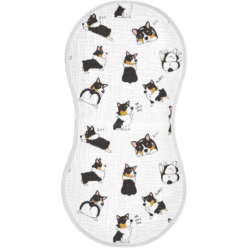 2 Pack vvfelixl Muslin Burp Cloths Pembroke Welsh Corgi Tricolor Dog Seamless Pattern Baby Washcloths for Baby Girl Boys 2 Pack