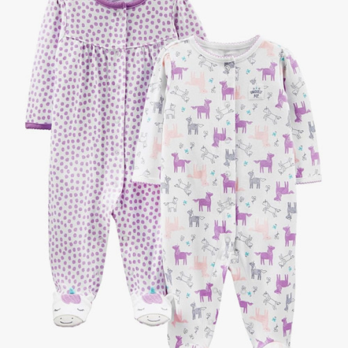 Simple Joys by Carter's Baby Girls' 2-Pack Cotton Snap Footed Sleep and Play