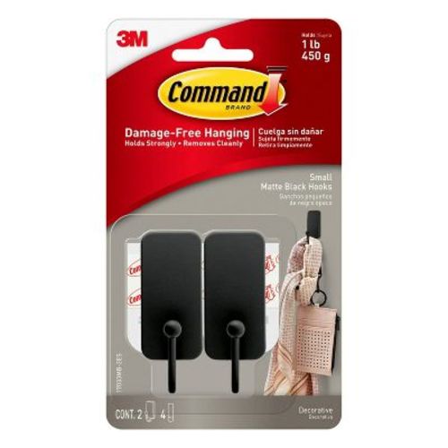 Command Small Matte Black Hooks: Decorative Wall & Kitchen Hooks, Metal, 0.5 Lb Capacity, 2-pack