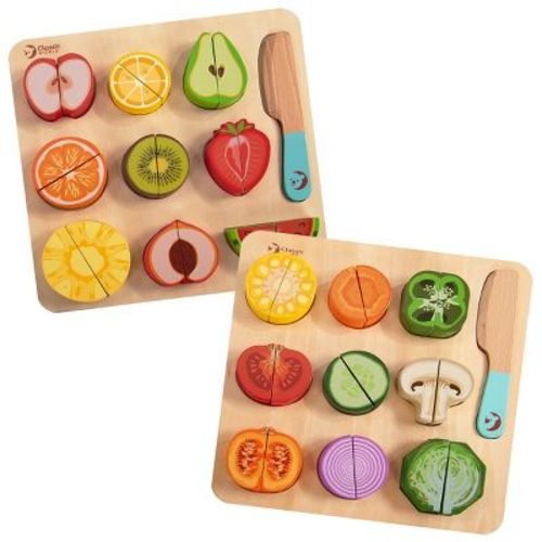 Classic World Cutting Fruits & Vegetables Wooden Puzzles - Set of 2 Puzzles