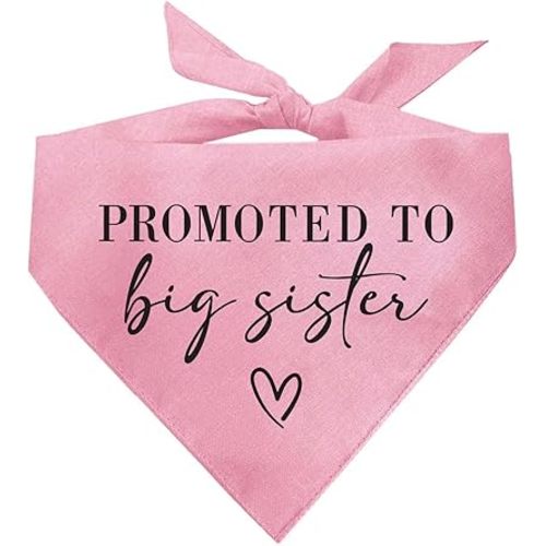 Promoted to Big Sister Dog Bandana | 100% Cotton Adjustable Triangle | Pregnancy Announcement Photoshoot Prop | New Baby Made in USA | Baby Pink X-Small (692)