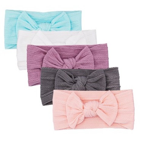 Parker Baby Co. Girl Headbands - 5 Pack of Cable Knit Nylon Bows for Girls, Color: Grace