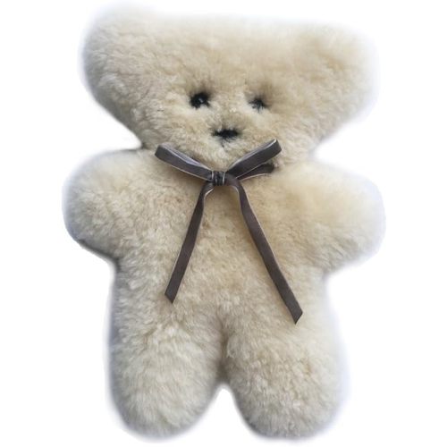 funlife 100% Australian Soft Lambskin Flat Teddy Bear for Baby Birthday Gift,Natural Snuggle Bear for Infant,Cream
