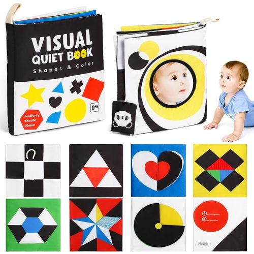 beiens Baby Books Toys, Black and White Baby Toys, High Contrast Newborn Toys, Crinkle Sensory Toy, Montessori Toys, Tummy Time Toys, Baby Toys 0-3-6-9-12 Months, Infant Baby Boy Girl Gift, Mirror Toy - Shape Theme